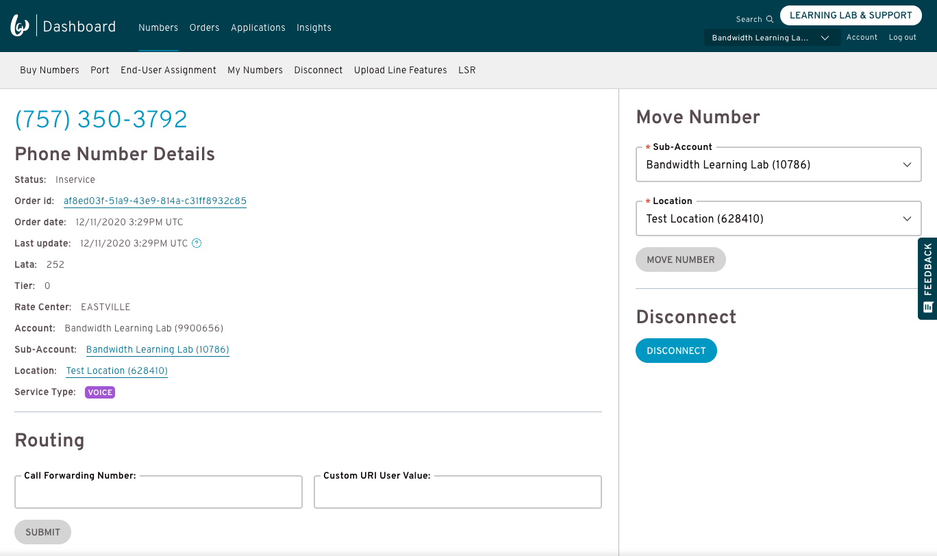 How can I forward or unforward a phone number? Bandwidth