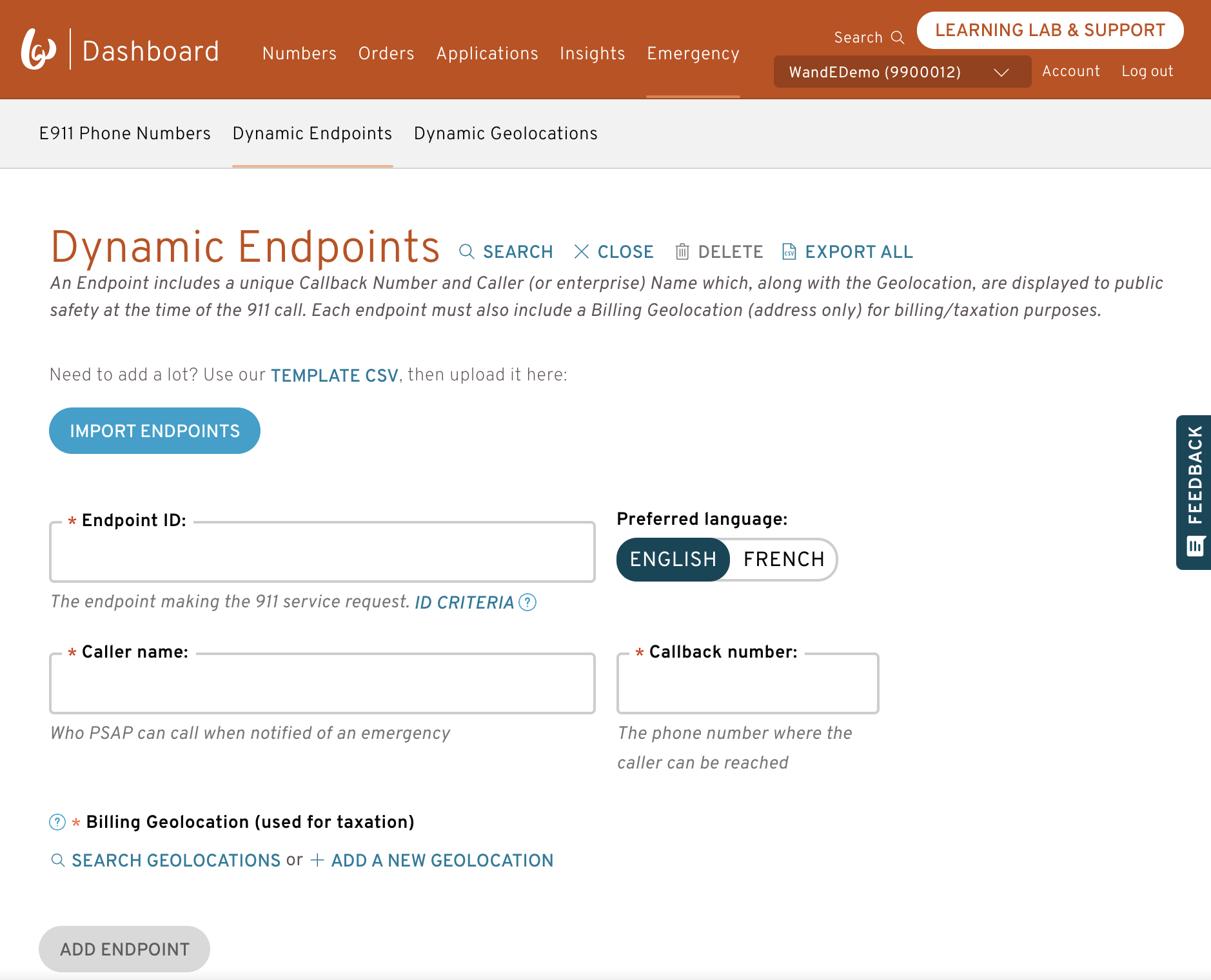 Endpoints add page