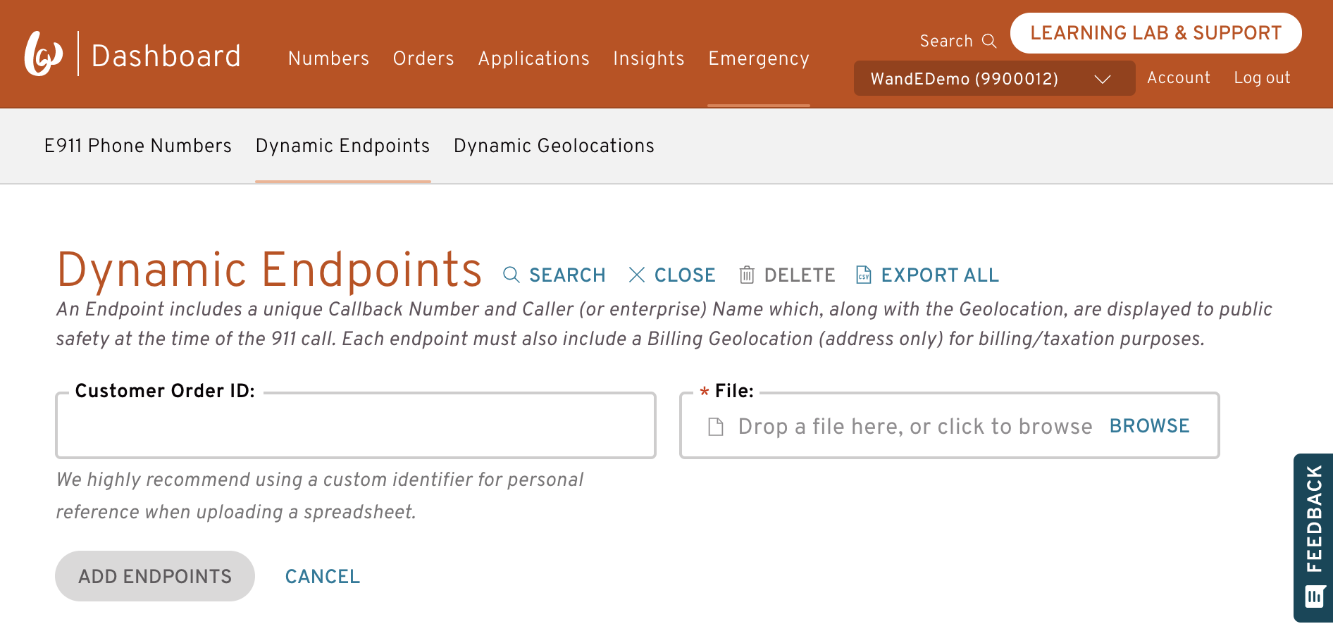 Endpoints import page