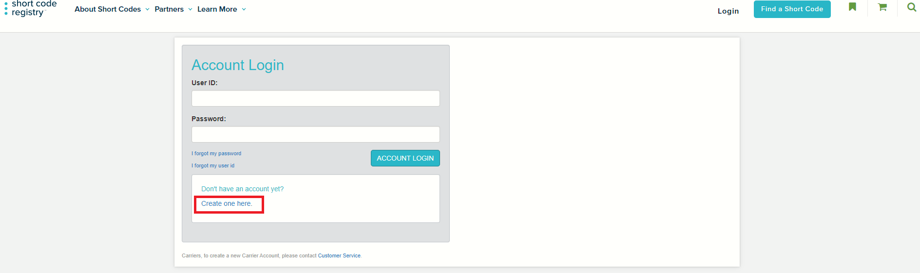 Account login page