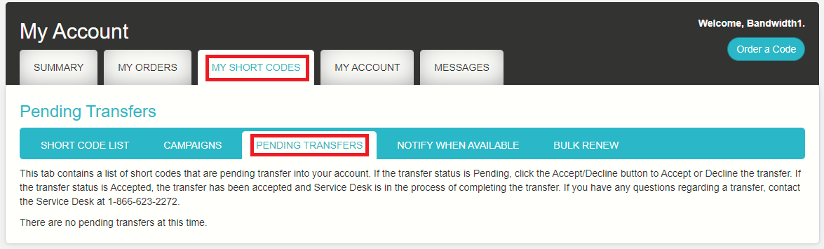 Pending Transfers page