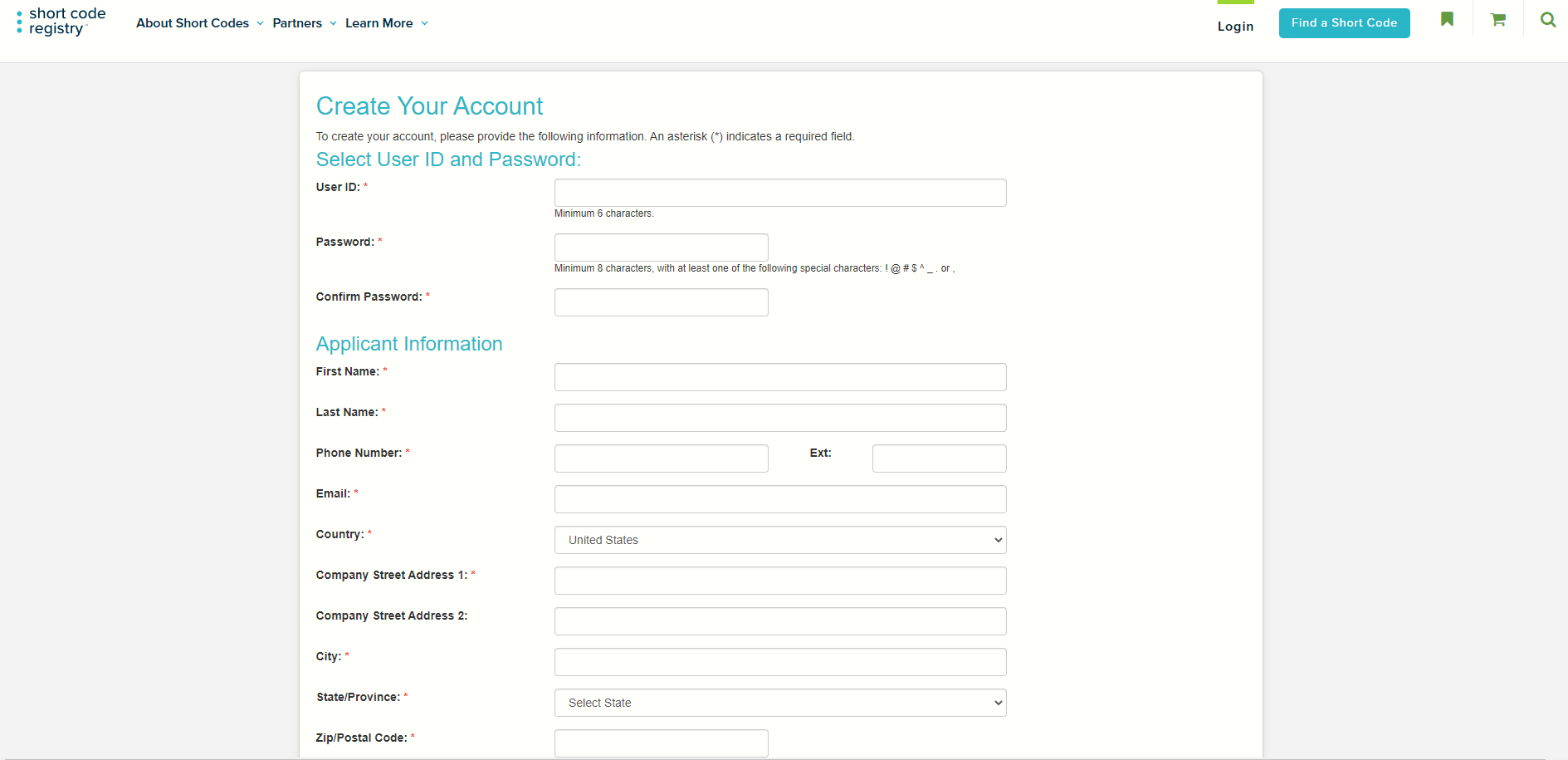 Create Your Account page