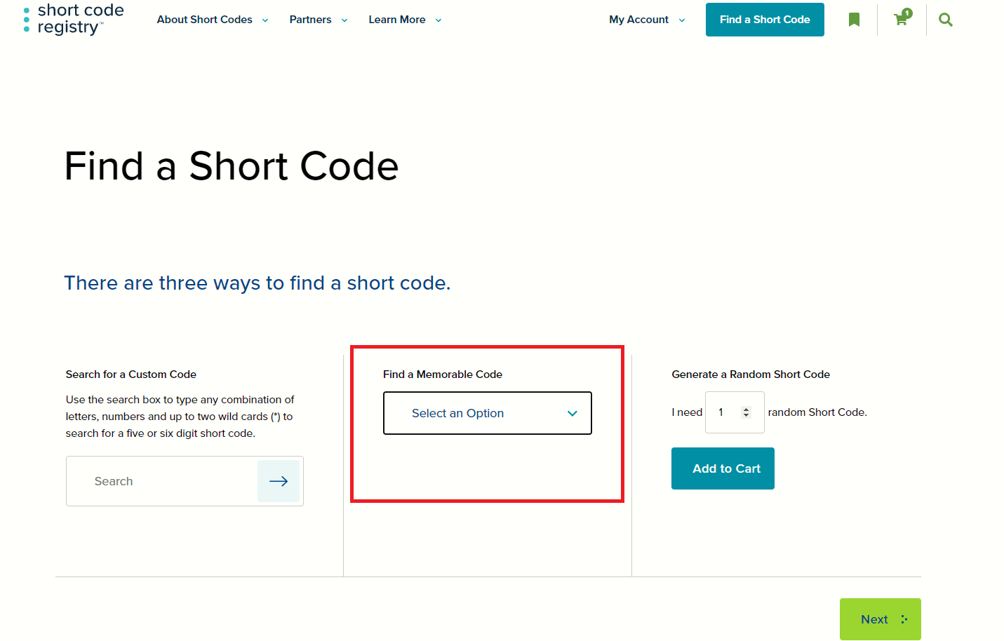 Find a Memorable Code option