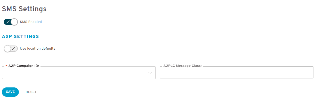 SMS Settings section on the Phone Number Details page