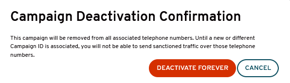 Campaign Deactivation Confirmation message