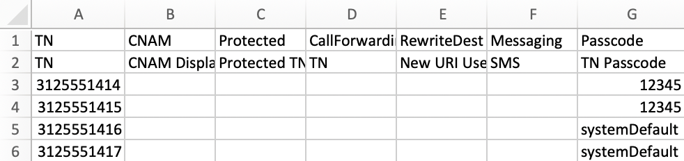 Template CSV