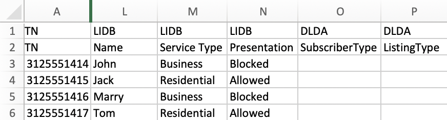 CSV template