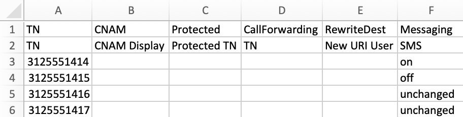 Template CSV