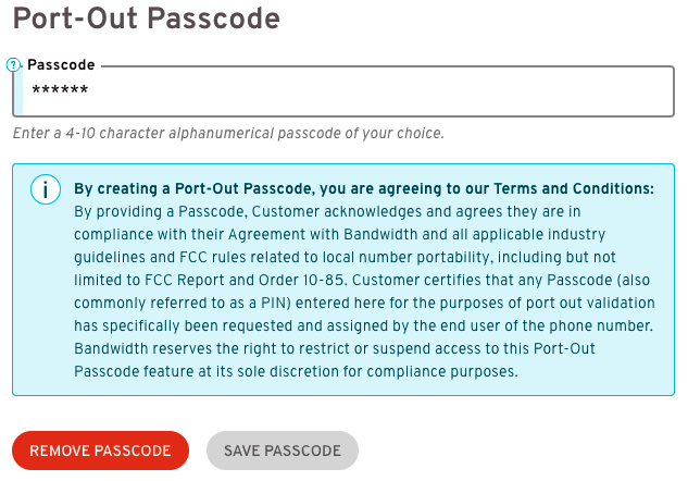 Port-Out Passcode