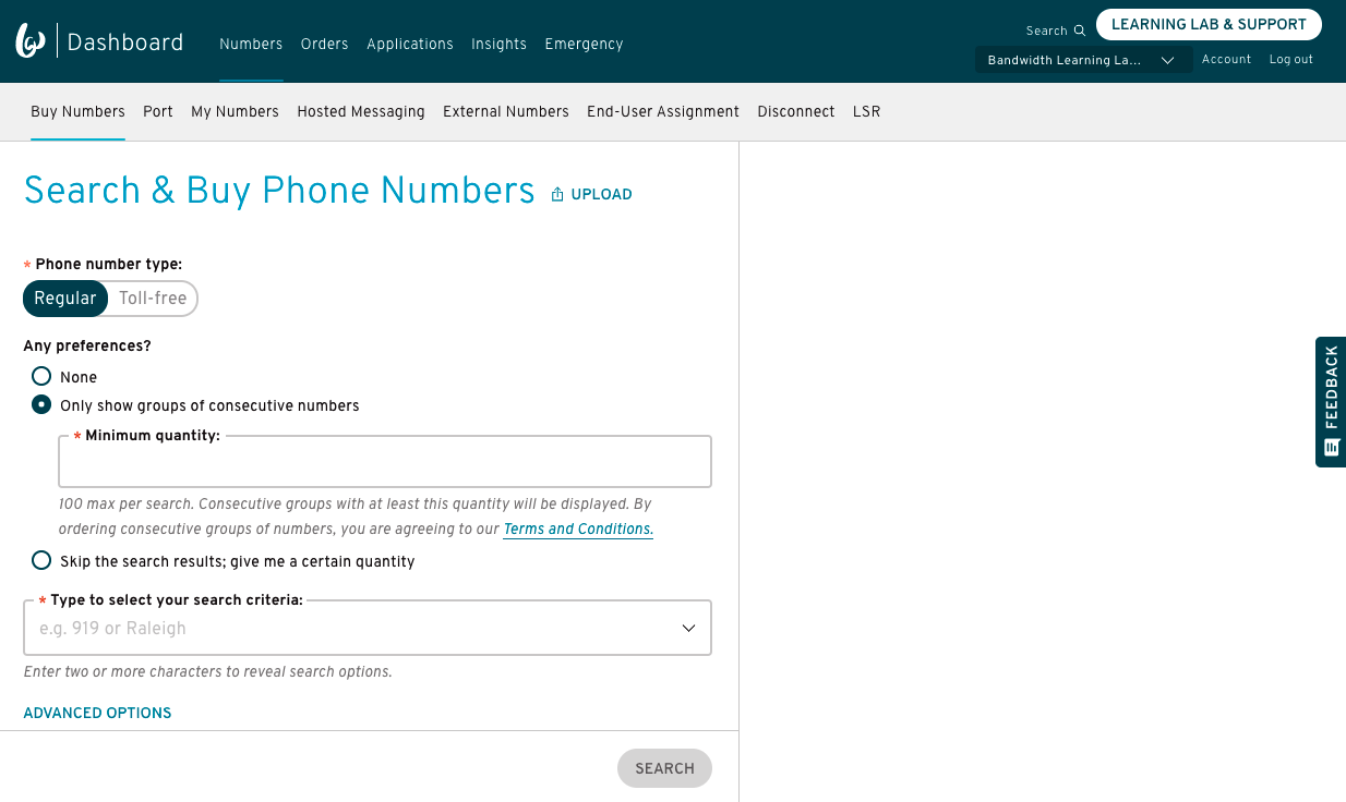 Search and Buy Phone Numbers