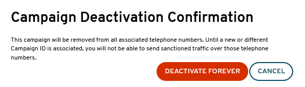 Campaign Deactivation Confirmation warning