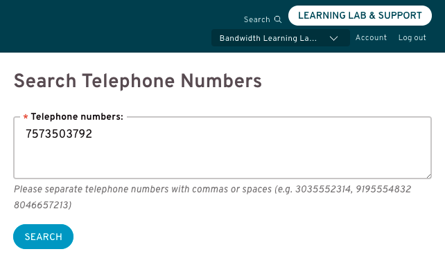 Search Telephone Numbers section